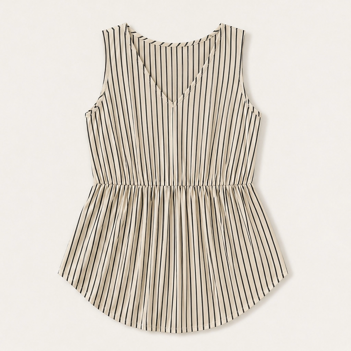 Willowmere – Flowy Pleated Peplum Sleeveless V-Neck Tank Top + 50% OFF