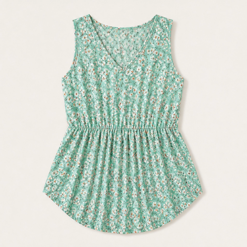 Willowmere – Flowy Pleated Peplum Sleeveless V-Neck Tank Top + 50% OFF