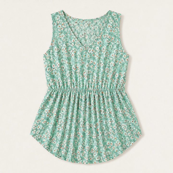 Willowmere – Flowy Pleated Peplum Sleeveless V-Neck Tank Top + 50% OFF