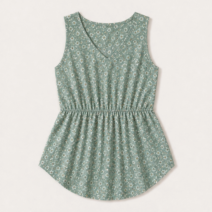Willowmere – Flowy Pleated Peplum Sleeveless V-Neck Tank Top + 50% OFF