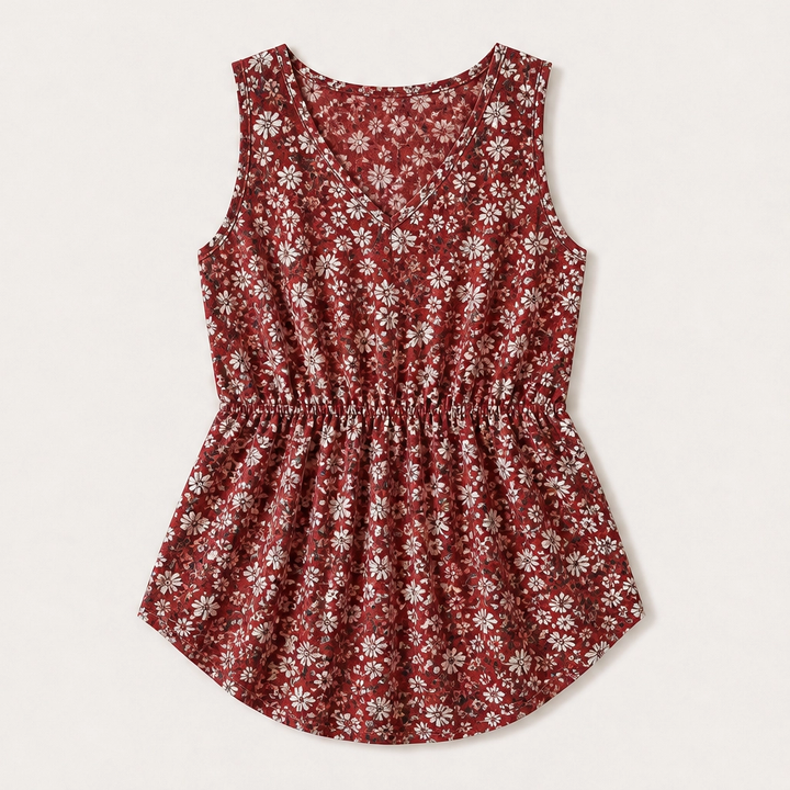 Willowmere – Flowy Pleated Peplum Sleeveless V-Neck Tank Top + 50% OFF